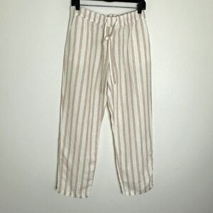 MNG Women's Relaxed Fit Linen Pants Elastic Waist Striped Beach Coastal Small